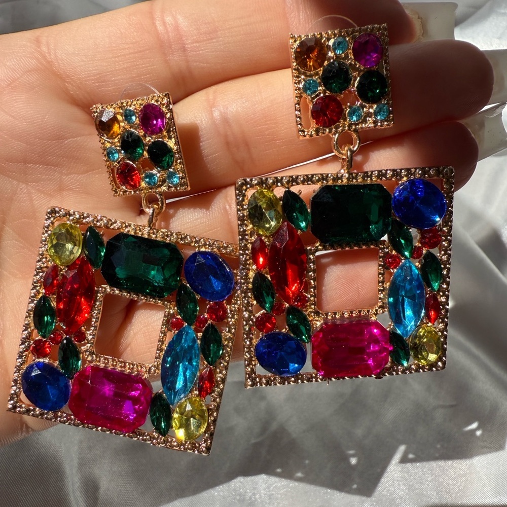New! Multicolour Colourful Square Rhinestones Ear… - image 2